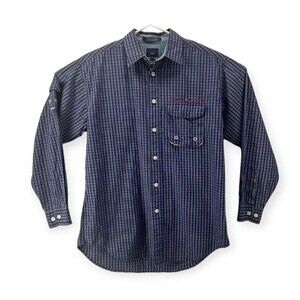 Tommy Jeans Blue Plaid Long Sleeve Button Up Men's Shirt Size Small